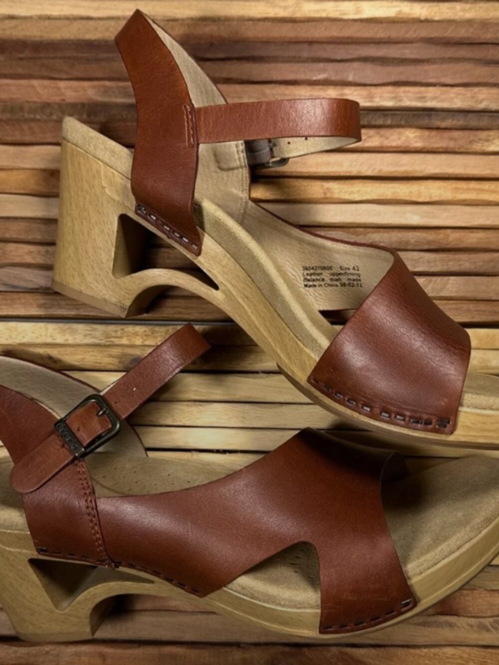 Dansko Tasha Slingback Faux Wood Wedge Sandals 41 US 10.5 11 Brown Leather